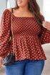 Square Neck All Over Print Smocked Plus Size Top