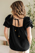 Square Neck Floral Textured Cotton Crochet Short Sleeve Blouse