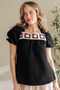 Square Neck Floral Textured Cotton Crochet Short Sleeve Blouse