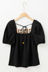 Square Neck Floral Textured Cotton Crochet Short Sleeve Blouse