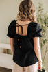 Square Neck Floral Textured Cotton Crochet Short Sleeve Blouse