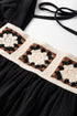 Square Neck Floral Textured Cotton Crochet Short Sleeve Blouse