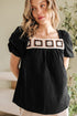 Square Neck Floral Textured Cotton Crochet Short Sleeve Blouse