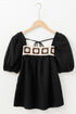 Square Neck Floral Textured Cotton Crochet Short Sleeve Blouse