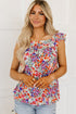 Square Neck Flutter Sleeve Floral Print Top