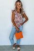 Square Neck Flutter Sleeve Floral Print Top