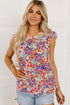 Square Neck Flutter Sleeve Floral Print Top