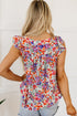 Square Neck Flutter Sleeve Floral Print Top