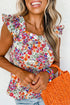Square Neck Flutter Sleeve Floral Print Top