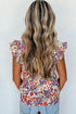 Square Neck Flutter Sleeve Floral Print Top