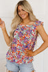 Square Neck Flutter Sleeve Floral Print Top