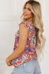 Square Neck Flutter Sleeve Floral Print Top