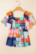 Square Neck Flutter Sleeve Tropical Print Babydoll Blouse