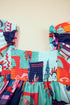 Square Neck Flutter Sleeve Tropical Print Babydoll Blouse