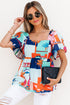 Square Neck Flutter Sleeve Tropical Print Babydoll Blouse