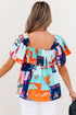 Square Neck Flutter Sleeve Tropical Print Babydoll Blouse