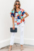 Square Neck Flutter Sleeve Tropical Print Babydoll Blouse