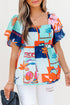 Square Neck Flutter Sleeve Tropical Print Babydoll Blouse