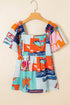Square Neck Flutter Sleeve Tropical Print Babydoll Blouse