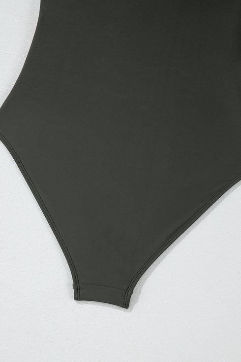 Square Neck Geometric Panel Control One Piece Swimsuit