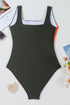 Square Neck Geometric Panel Control One Piece Swimsuit