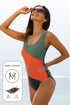 Square Neck Geometric Panel Control One Piece Swimsuit