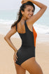 Square Neck Geometric Panel Control One Piece Swimsuit