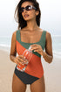 Square Neck Geometric Panel Control One Piece Swimsuit
