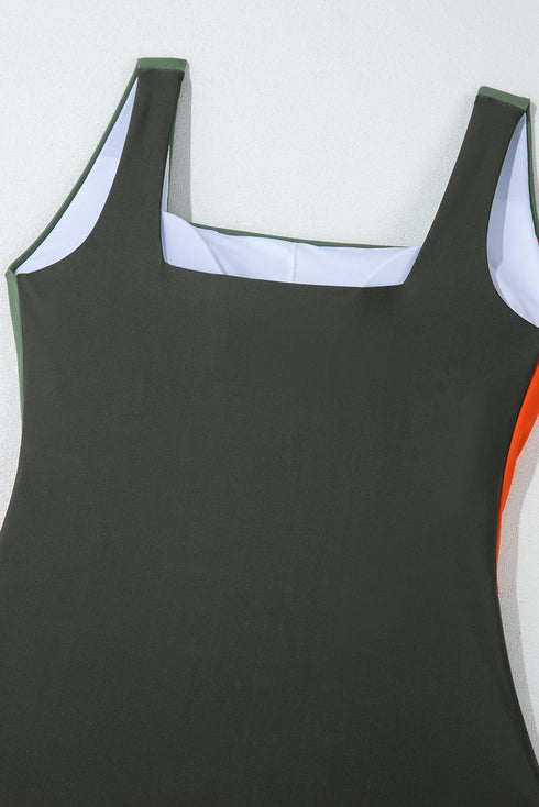 Square Neck Geometric Panel Control One Piece Swimsuit