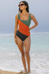 Square Neck Geometric Panel Control One Piece Swimsuit