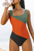Square Neck Geometric Panel Control One Piece Swimsuit