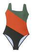 Square Neck Geometric Panel Control One Piece Swimsuit