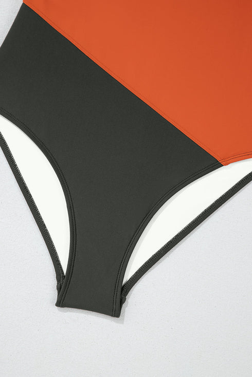 Square Neck Geometric Panel Control One Piece Swimsuit
