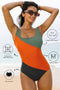 Square Neck Geometric Panel Control One Piece Swimsuit