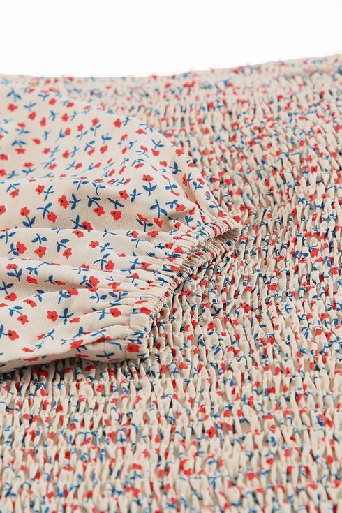 Square Neck Puff Sleeve Floral Smocked Top