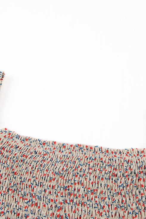 Square Neck Puff Sleeve Floral Smocked Top