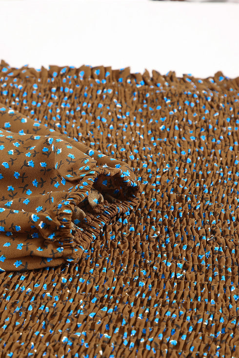 Square Neck Puff Sleeve Floral Smocked Top