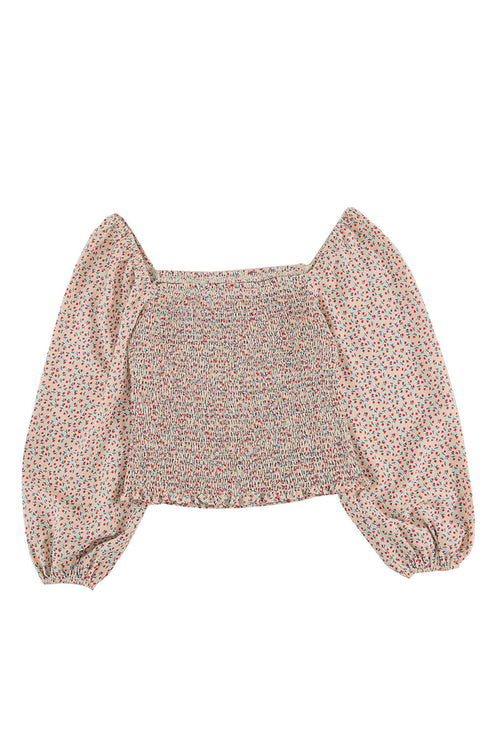 Square Neck Puff Sleeve Floral Smocked Top