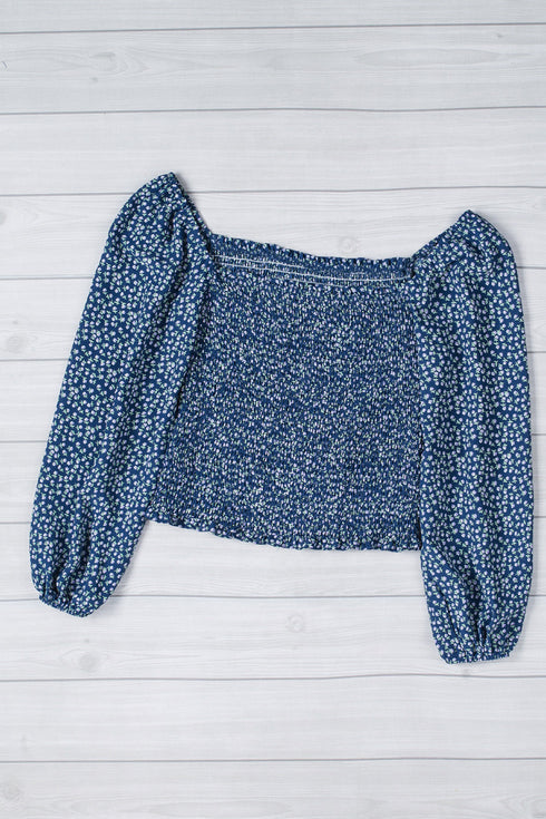 Square Neck Puff Sleeve Floral Smocked Top