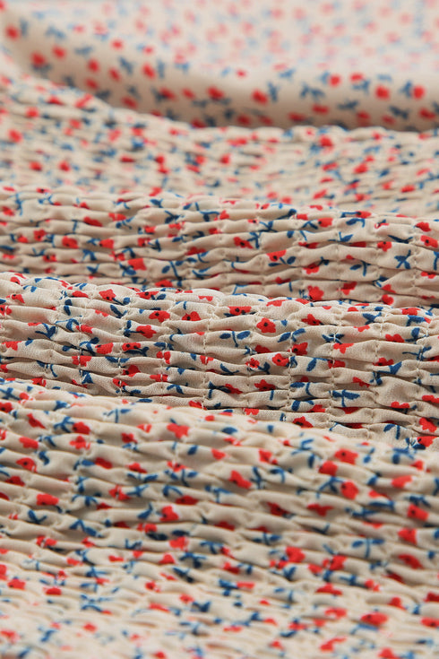 Square Neck Puff Sleeve Floral Smocked Top