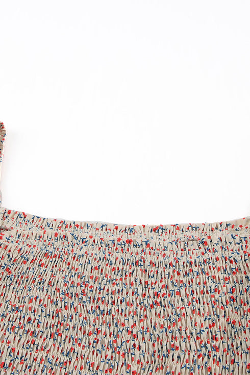 Square Neck Puff Sleeve Floral Smocked Top
