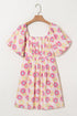 Square Neck Puff Sleeve Pleated Midi Floral Dress