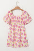 Square Neck Puff Sleeve Pleated Midi Floral Dress