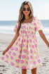 Square Neck Puff Sleeve Pleated Midi Floral Dress