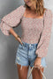 Square Neck Puff Sleeve Smocked Floral Print Top