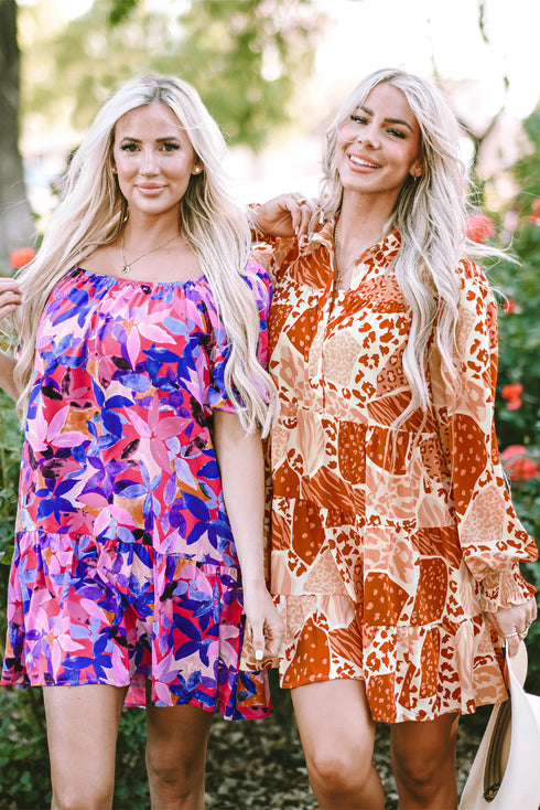 Square Neck Puff Sleeve Tiered Babydoll Dress
