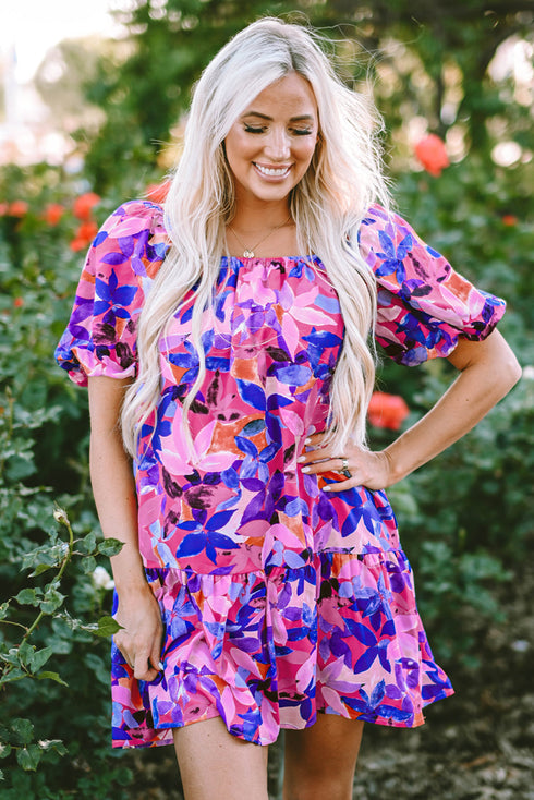 Square Neck Puff Sleeve Tiered Babydoll Dress