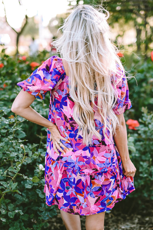 Square Neck Puff Sleeve Tiered Babydoll Dress