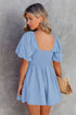 Square Neck Ruched Bodice Puff Sleeve Cotton Romper