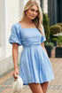 Square Neck Ruched Bodice Puff Sleeve Cotton Romper